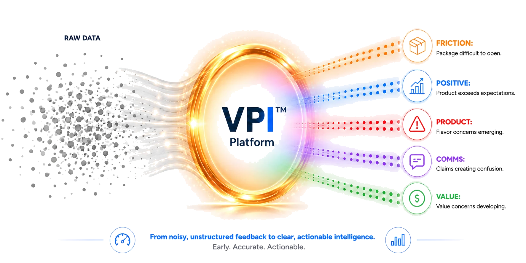 VPI Platform transforming raw data into friction, positive, product, communications and value signals